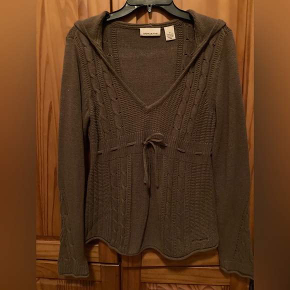 DKNY Soft brown Cinced tied  waist drop hooded sweater long sleeve - Picture 1 of 4